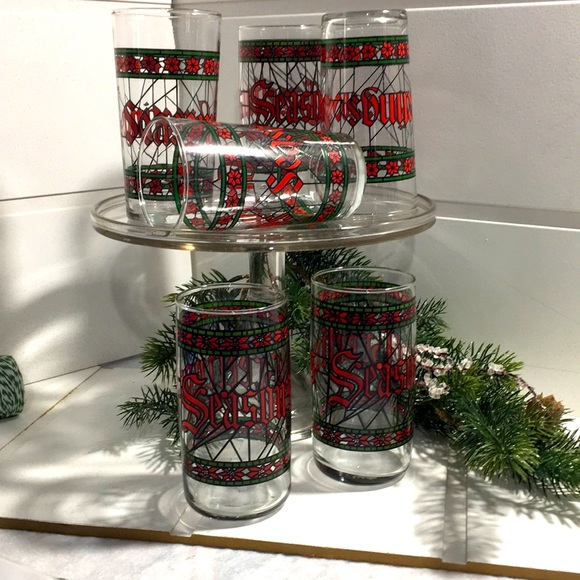 Vintage Christmas Houze stained glass 10 oz drinkIng glass set 4 - Picture 3 of 9
